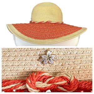 CAPPELLI Straworld Orange & Natural Paper Wide Brim Hat Cord & Metal Detail OS